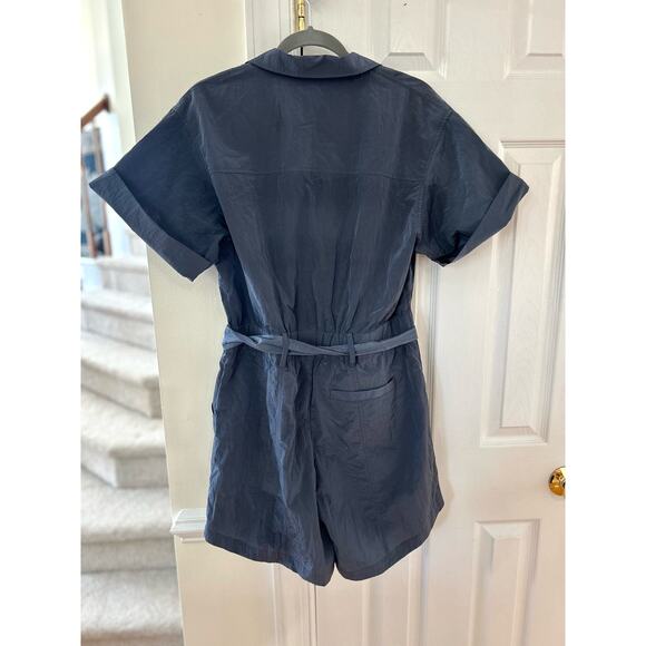 Varley Belle Boxy Short Sleeve Romper Playsuit Slate Blue Shimmer Shell - Picture 5 of 8